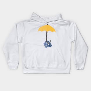 Yellow umbrella and blue horn - pink Kids Hoodie